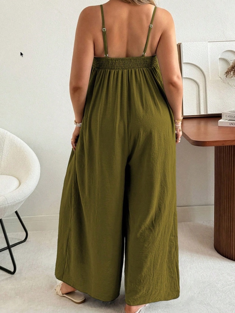 Plus Solid Button Flowy High Waisted Wide leg Jumper Jumpsuit - Picture 12 of 12